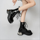 Black Lace Up Military Boots Womens